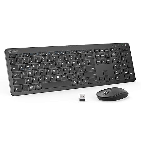 iClever GK08 Wireless Keyboard and Mouse Set, Rechargeable Wireless Keyboard Ergonomic Full Size Design with Number Pad, 2.4G Stable Connection for Windows, Mac OS Computer, Black