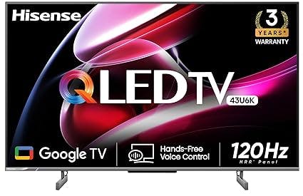 Hisense 108 cm (43 inches) 4K Ultra HD QLED Google TV 43U6K (Gray)