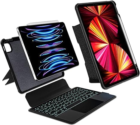 baaaq iPad Keyboard case for 10.9 inch 2022 iPad Air 5th,2021 iPad Air 4,iPad Pro 11 3rd/2nd/1st Gen, Magnetic Detachable Kickstand case with Bluetooth Backlit Trackpad Keyboard,Click-10.9/11" Black