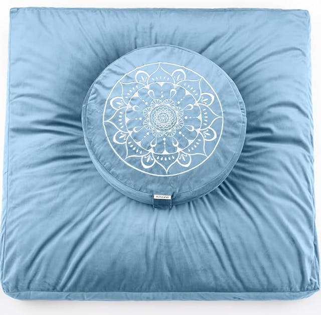 Hihealer Large Meditation Cushion and Zabuton Mat Set Meditation Pillow and Zafu Mat for Men and Women (Restful Blue)