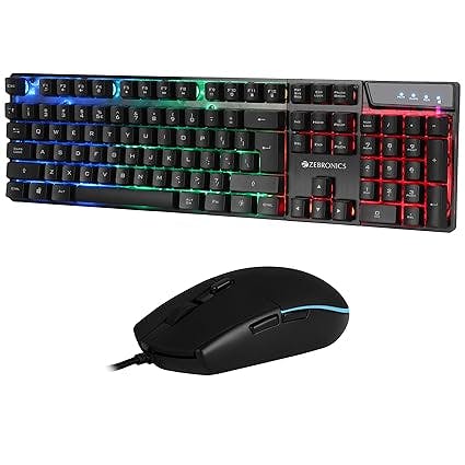 Zebronics War Gaming Keyboard and Mouse Combo,Gold Plated USB, Braided Cable,Multicolour LEDs/Gaming Mouse with breathing LEDs and 3200 DPI