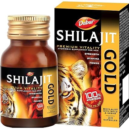 Dabur Shilajit Gold - 20 Capsules | 100% Ayurvedic Capsules for Strength , Stamina and Power | Premium Ayurvedic Supplement | For Men