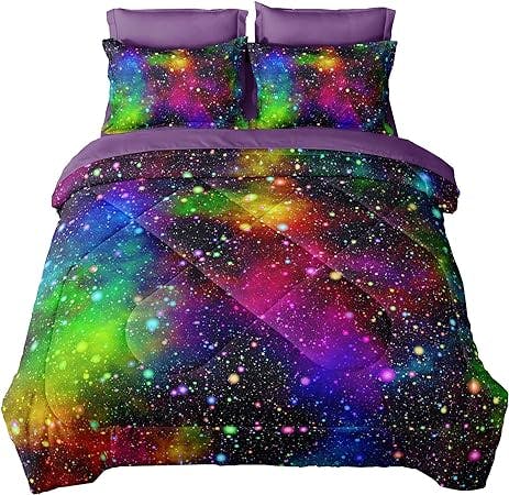 SIRDO Galaxy Comforter Set Bed-in-a-Bag Microfiber Bedding Collection for Teens Boys Girls Colorful Universe Space Psychedelic Bedding Set 5 Pieces Twin Size