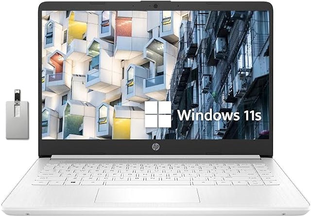 HP 2023 Premium 14" Stream HD Laptop, Intel Celeron N4120 CPU, 4GB RAM, 64GB eMMC, Webcam, UHD Graphics, Bluetooth, WiFi, HDMI, 1 Year Office 365, Win 11s, White, 32GB Hotface USB Card