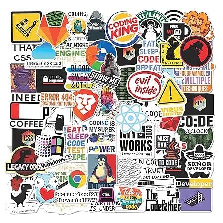 Rousrie Coding Programming Stickers (Pack of 60) HD Printed Vinyl Sticker for Laptop, Phone Cover, Art and Craft, Cool Laptops Stickers