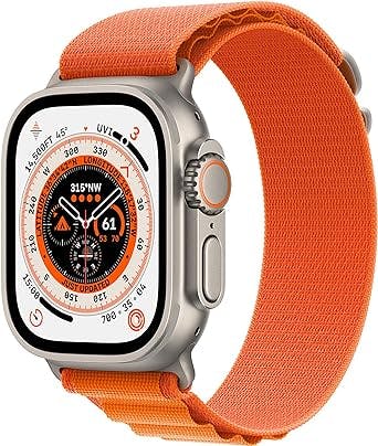 Apple Watch Ultra (GPS + Cellular, 49mm) Smartklocka - titanboett - bergsloop orange – M. Träningsmätare, precisions-gps, aktiveringsknapp, extra lång batteritid, ljusare Retina-skärm