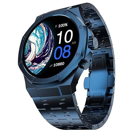 Fire-Boltt Royale Luxury Stainless Steel Smart Watch 1.43” AMOLED Display, Always On Display, 750 NITS Peak Brightness 466 * 466 px Resolution. Bluetooth Calling, IP67, 75Hz Refresh Rate (Blue)