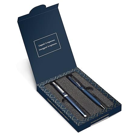 Paperkraft Expressions Gift Pack (Roller Ball Pen + Ball Pen)|Premium Metal Body Pens|Classic & Elegant Matte Blue Finish| Ideal for Every Gifting Occasion