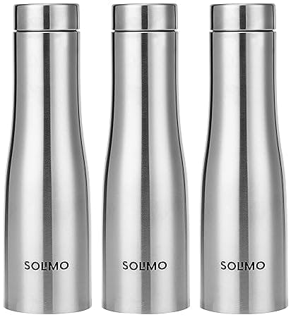 Amazon Brand - Solimo Curved Stainless Steel Water Bottle, Set of 3, 1 litreEach